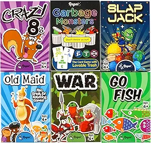 Set of six classic card games for kids, including Crazy 8s